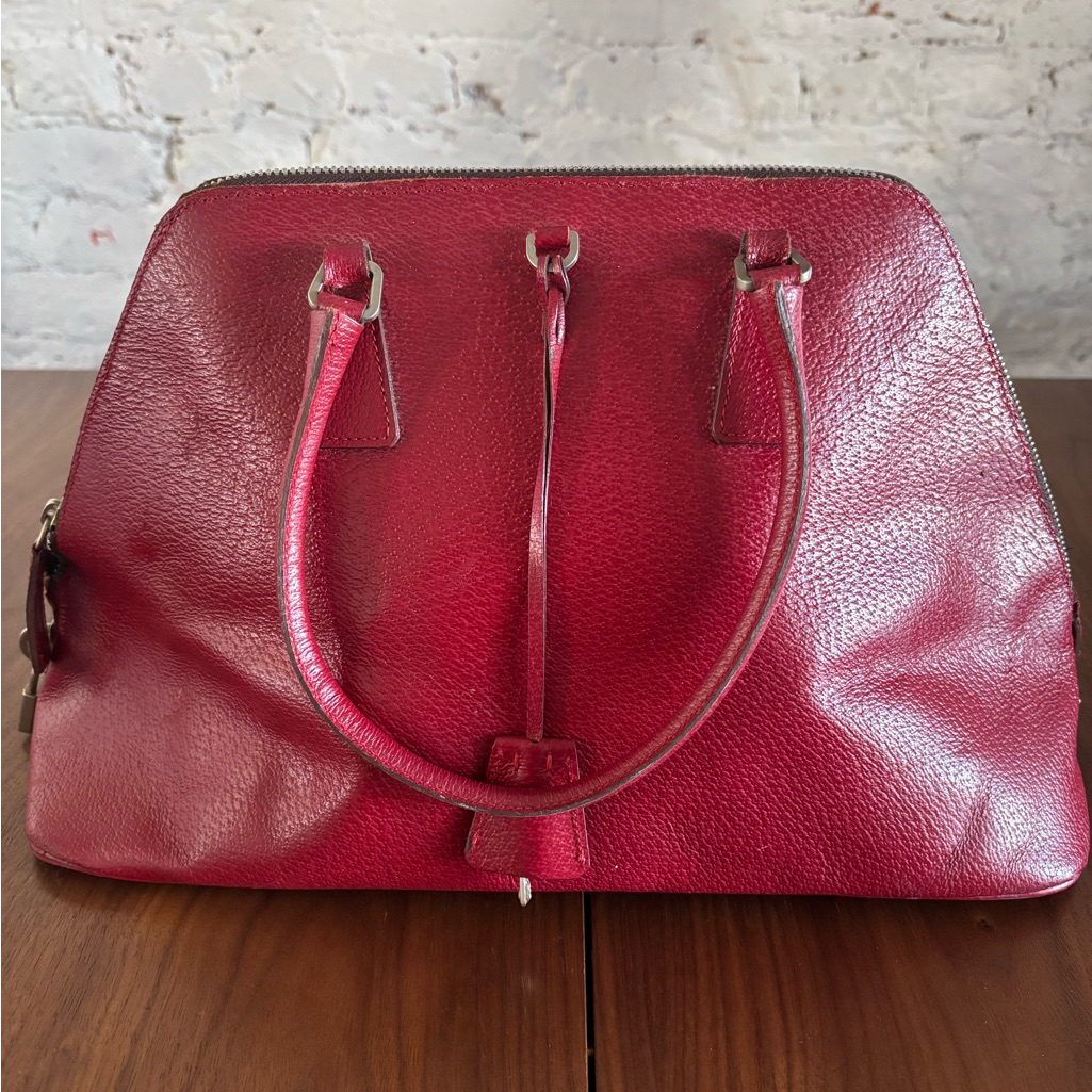Vintage Prada Red Triangle Cerniera Leather Handbag